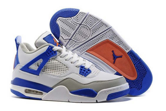 Air Jordan 4 Knicks White Hyper Orange Deep Royal Blue Wolf Grey Shoes